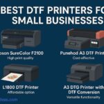 Best DTF Printers for Small Business - Infographic showing top printer options like Epson F2100, Punehod A3, and L1800 with icons representing quality, speed, and affordability